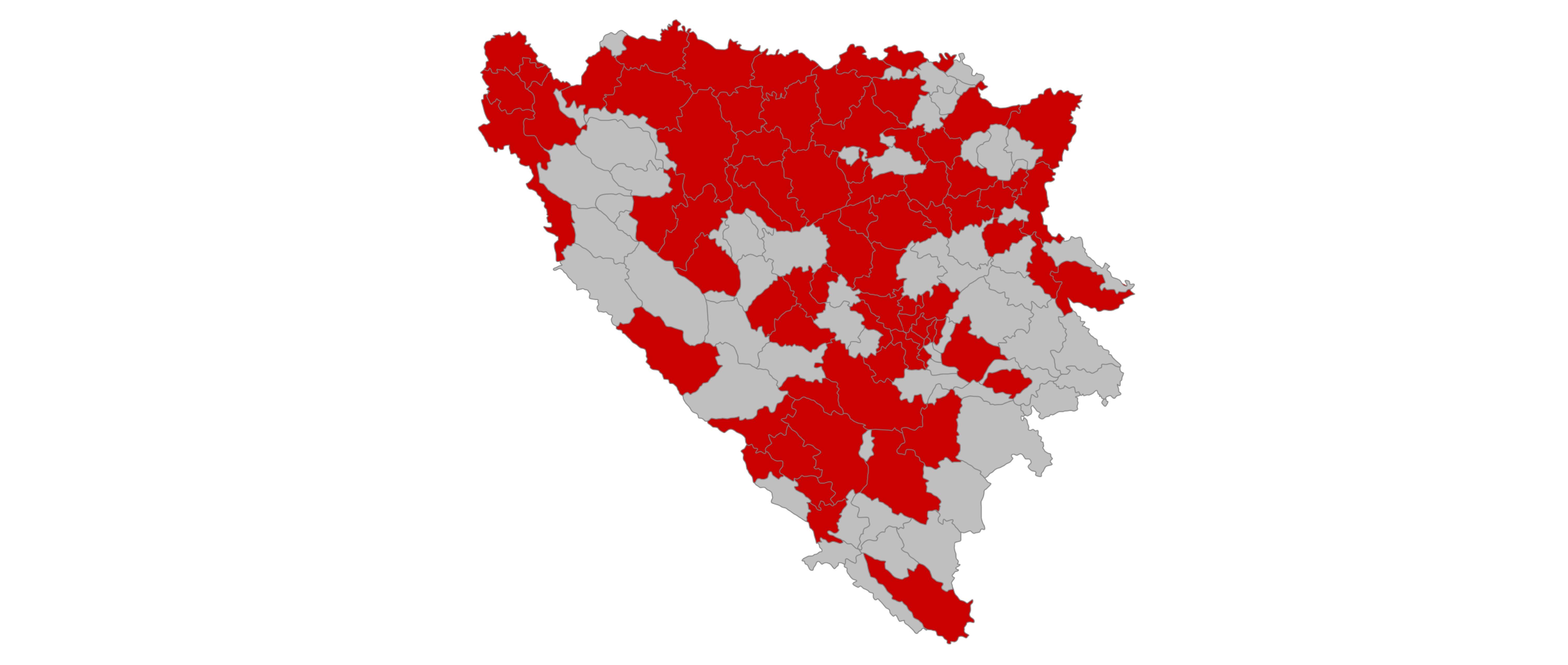 Opštine u BiH sa potvrđenim slučajevima do 13. apriula 2020. - U BiH od COVID-19 preminulo 40 osoba, 1.083 oboljelih